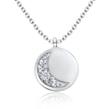 CZ Crescent Moon Silver Necklace SPE-2959